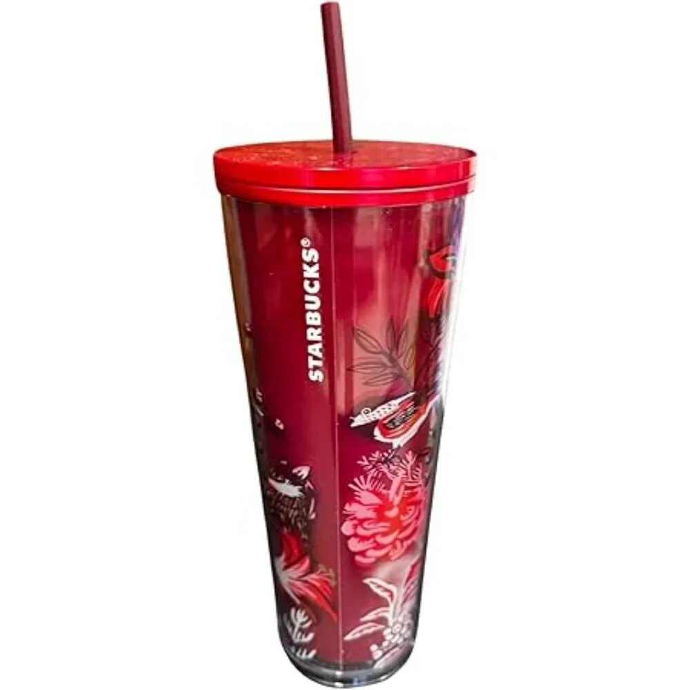 Starbucks Holiday 2022 Red Marble 'Enchanted Forest Pearl' Floral‎ Tumbler NEW